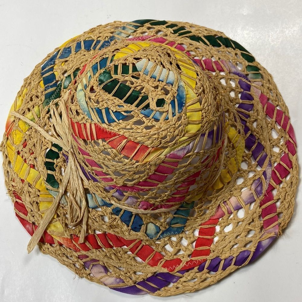 Vintage Rainbow Homage Sun Hat With Gros Grain Women Hat Made In Italy